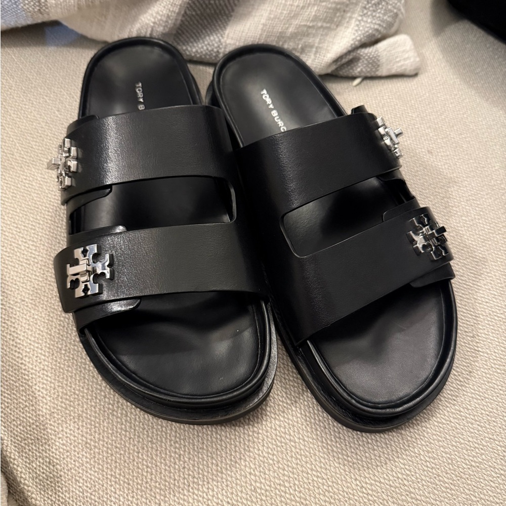 Tory Burch Turnlock Sport Slides with Silver Emblem - Picture 3 of 5